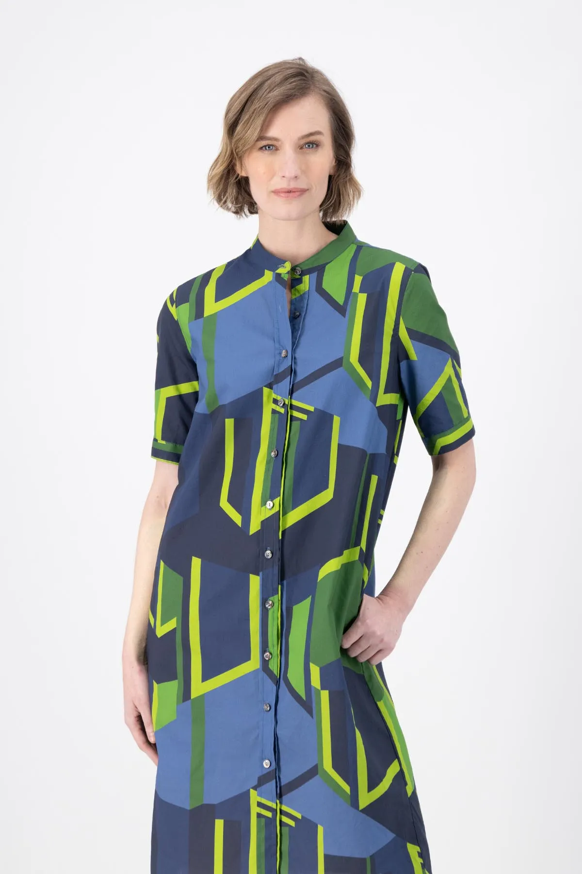 Plaza Shirt Dress Navy/Green in Cotton