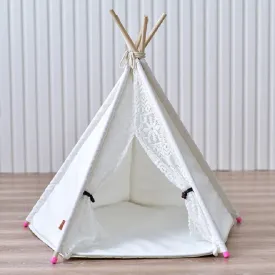 Removable and Washable Canvas Fabric Pet Nest Pet Tent, Size:50x50x60 cm, Style:Spiked Lace (without Pad)