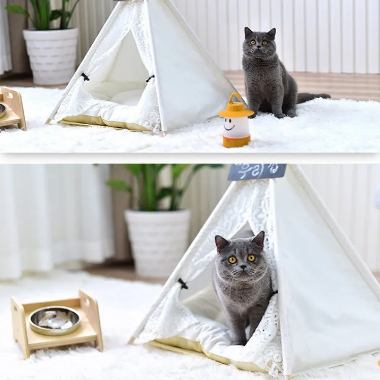 Removable and Washable Canvas Fabric Pet Nest Pet Tent, Size:50x50x60 cm, Style:Spiked Lace (without Pad)