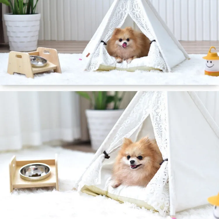 Removable and Washable Canvas Fabric Pet Nest Pet Tent, Size:50x50x60 cm, Style:Spiked Lace (without Pad)