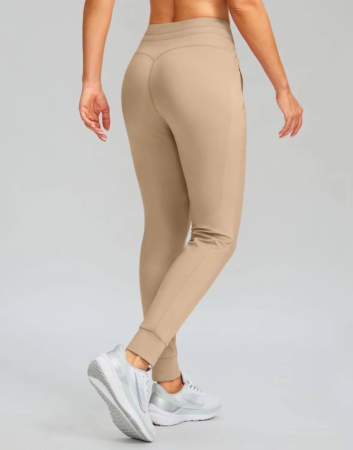 SANTINY Women's Fleece Lined Joggers with Pockets Slim Fit Ski Pants Winter Warm Leggings Hiking Running Gear