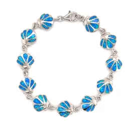 Seashell Bracelet with Blue Opal Inlay in Sterling Silver