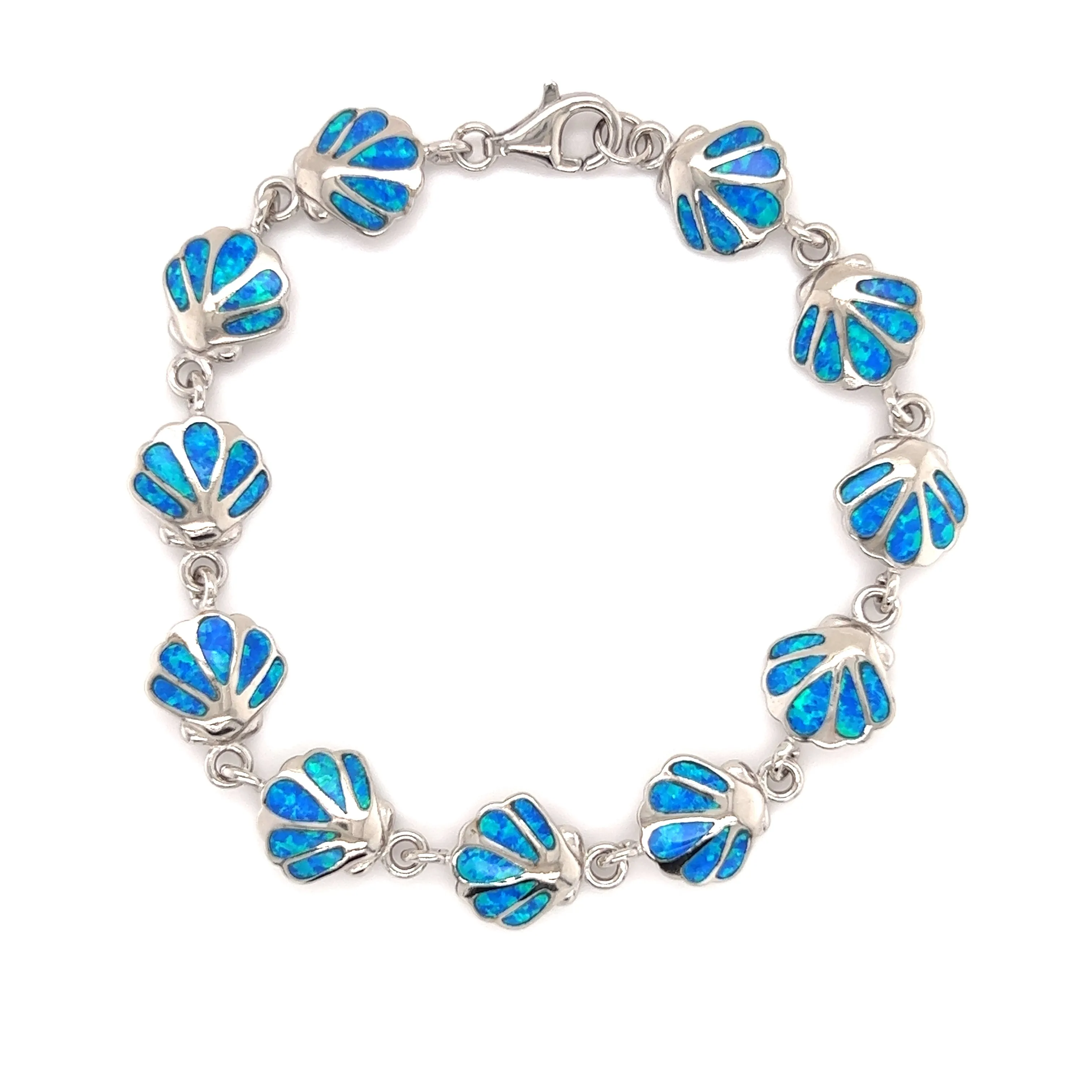 Seashell Bracelet with Blue Opal Inlay in Sterling Silver