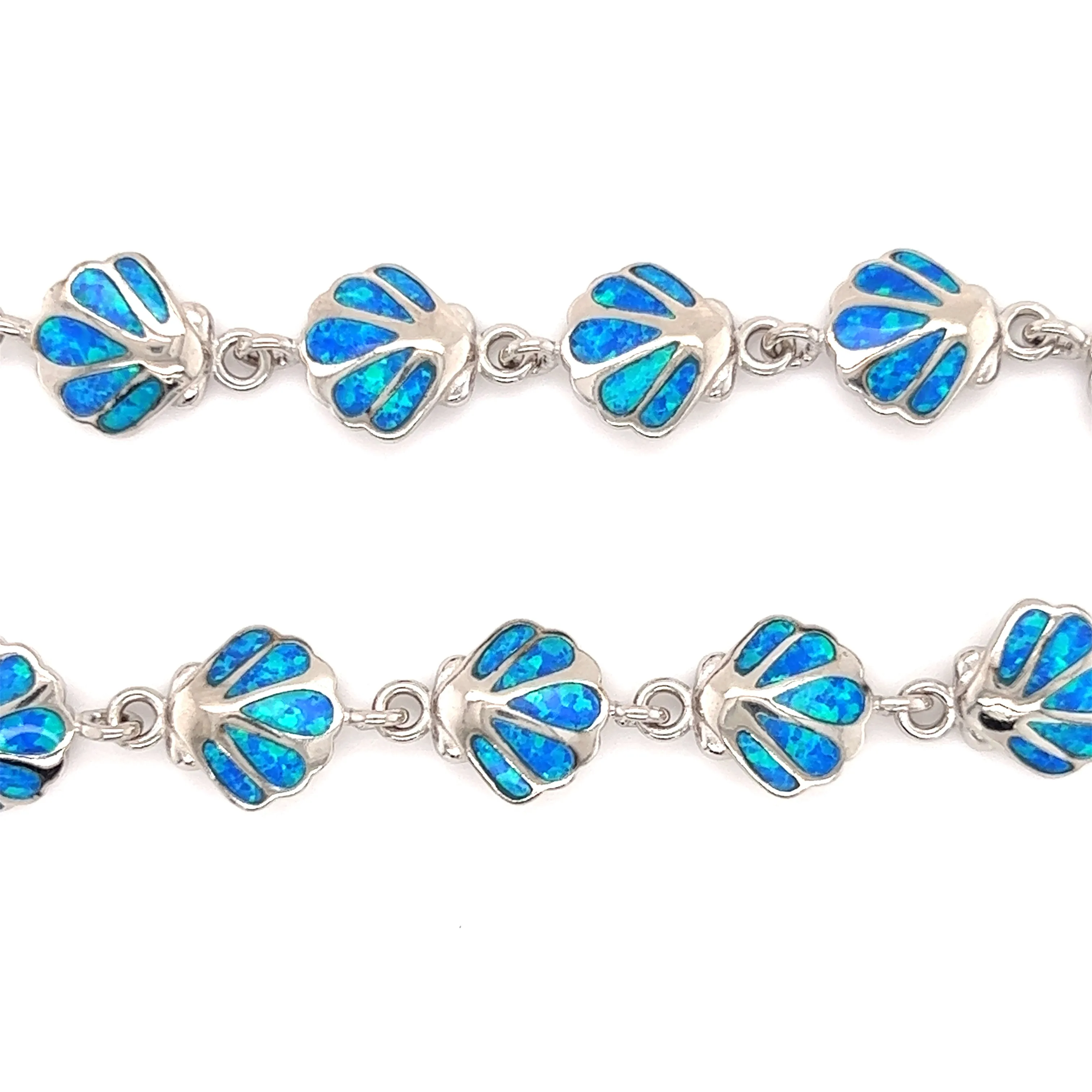 Seashell Bracelet with Blue Opal Inlay in Sterling Silver