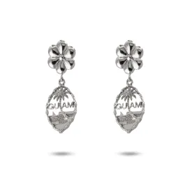 Silver Guam Seal Dangle Earring With Flower