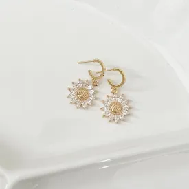 Sunflower Cubic Zirconia Huggie Hoop Earrings