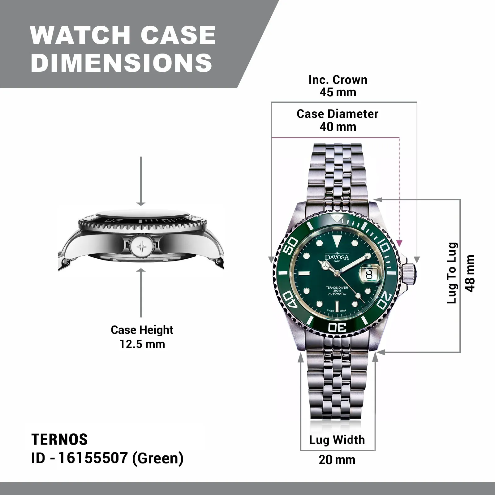 Ternos Ceramic Automatic 200m Green Diving Watch 16155507