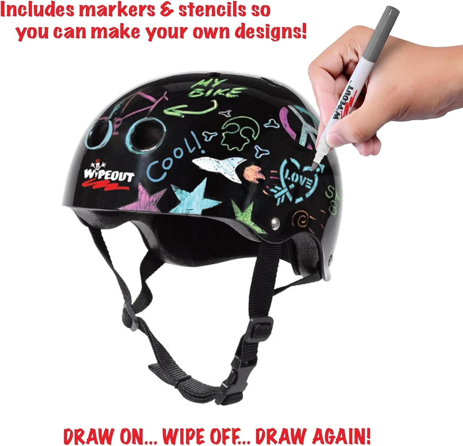 Wipeout Dry Erase Kids Helmet  Ideal for Bike, Skate, Scooter, in-Line Skating and Rollerblading