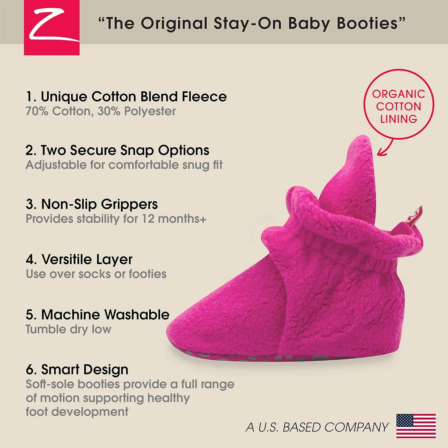 Zutano Unisex Fleece Baby Booties, Two Snap Closure, Newborn to 24 Months