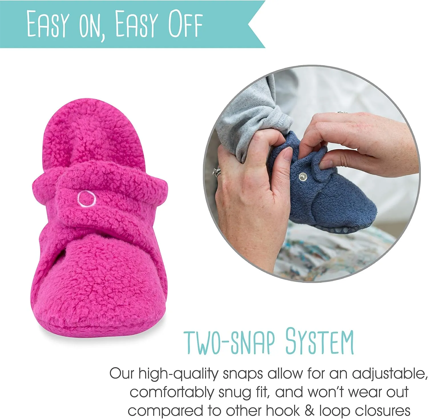 Zutano Unisex Fleece Baby Booties, Two Snap Closure, Newborn to 24 Months
